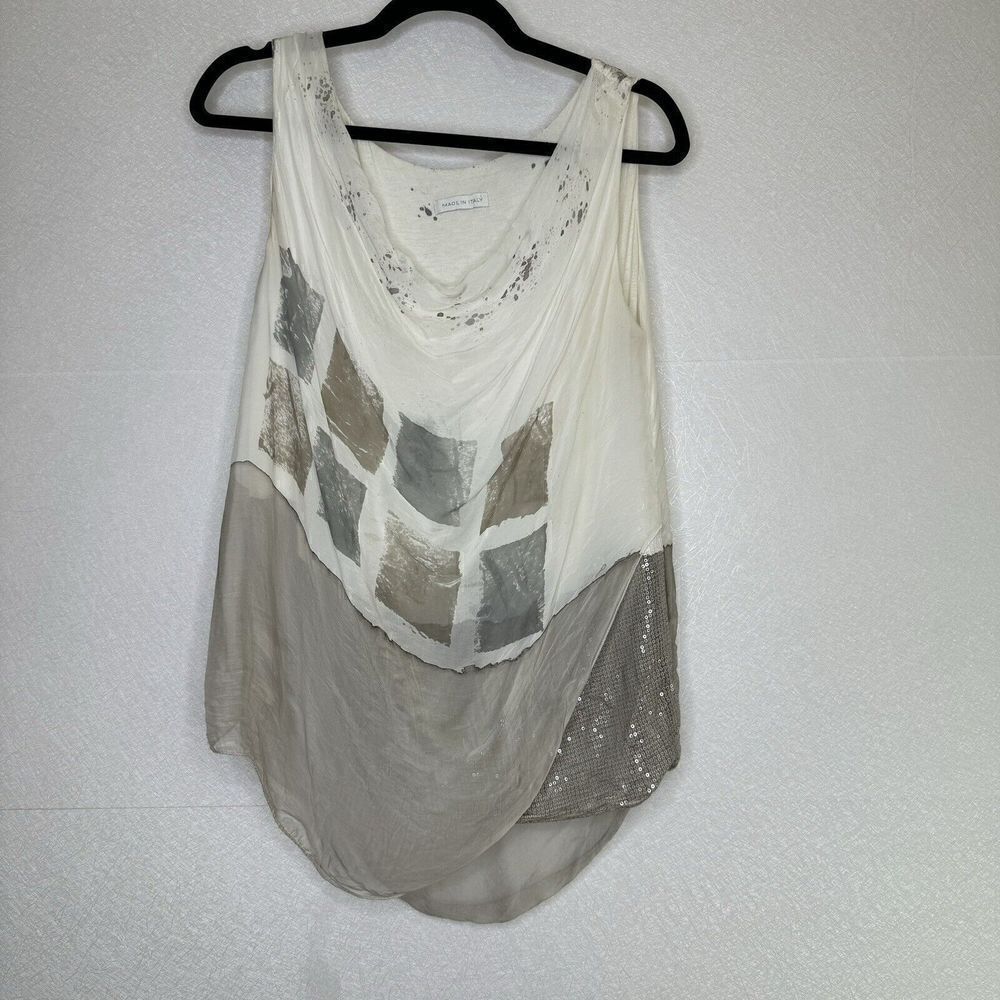 Made In Italy 100% Silk Sleeveless Hand Dyed  Sequin Top
